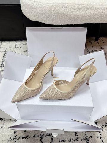 GIÀY CAO GÓT NỮ D* SLINGBACK LƯỚI THÊU OBLIQUE MŨI NHỌN GÓT 7CM DÁNG SANG TÔN CHÂN
