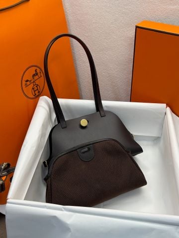 TÚI XÁCH NỮ H TABLIER SELLIER 26 DA HUNTER MÀU GỖ MUN KHOÁ VÀNG