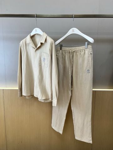 BỘ NAM B C LINEN PHA SILK – ÁO CỔ MỞ & QUẦN DÀI CẠP RÚT PHOM THƯ GIÃN