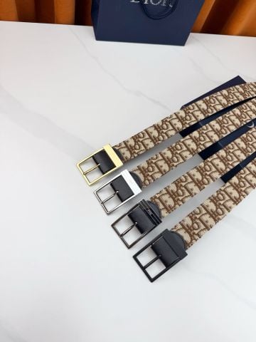 THẮT LƯNG NAM D R OBLIQUE JACQUARD PHỐI DA BÊ – BẢN 3,5 CM