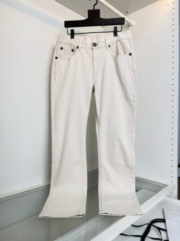 QUẦN JEANS NAM S R FIVE-POCKET STRAIGHT FIT MÀU KEM SÁNG VẢI DỆT MẬT ĐỘ CAO PHA TƠ TẰM LYCRA