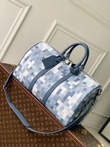 TÚI DU LỊCH NAM NỮ LV KEEPALL BANDOULIÈRE 45 DAMOFLAGE BLUE CANVAS