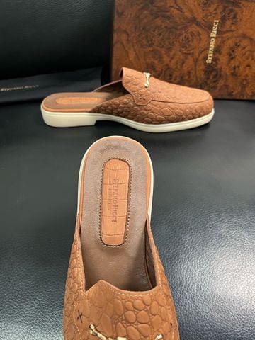 DÉP SỤC NAM S R PHOM MULE LOAFER DA BÒ PHỐI NỀN DỆT TEXTURED