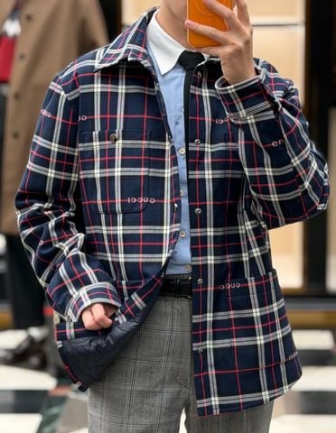 ÁO SƠ MI KHOÁC NAM GC HOẠ TIẾT TARTAN JACQUARD LÓT ẤM PHONG CÁCH PREPPY