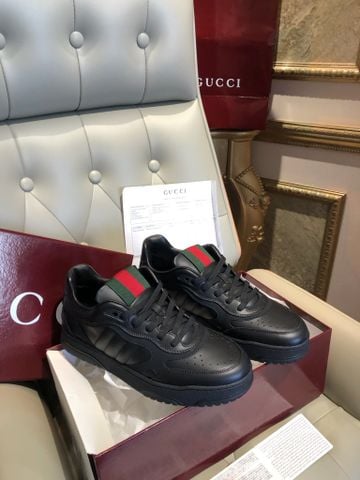 GIÀY NAM SNEAKER GUC* DA HẠT ĐEN PHỐI GG & SỌC WEB