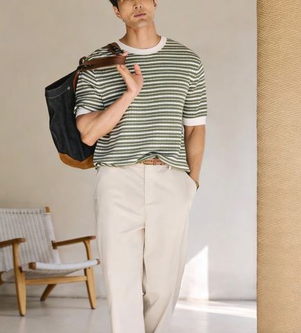 ÁO THUN NAM L P BARQUETINE DỆT KIM SỌC NỔI CẤU TRÚC LOOP YARN