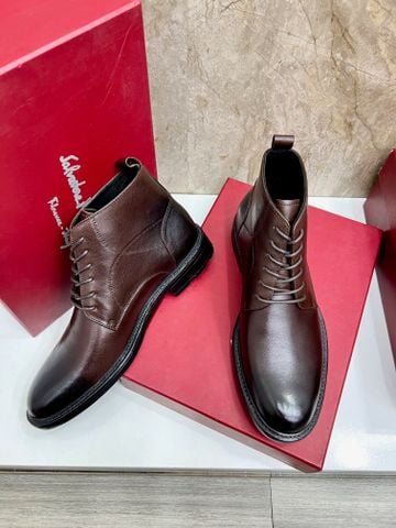 GIÀY BOOTS NAM SALVATOR*E  DA BÒ NÂU CỔ LỬNG