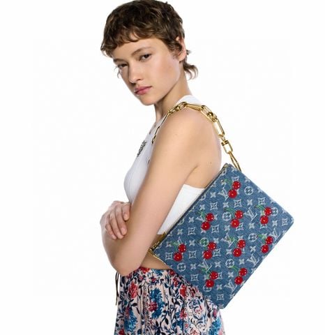 TÚI XÁCH NỮ LV* COUSSIN MINI DENIM X CHERRY EMBROIDERY