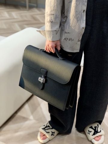 CẶP DA NAM NỮ H M SAC À DÉPÊCHES 38 DA TOGO KHÂU TAY SÁP ONG