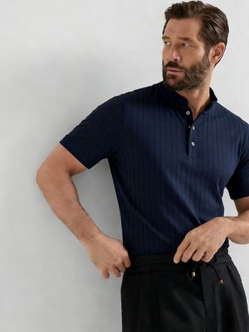 ÁO POLO DỆT KIM NAM BCC VÂN SỌC NỔI DÁNG HENLEY CỔ TRỤ