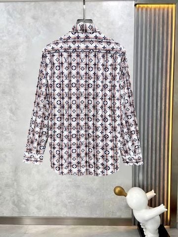 ÁO SƠ MI NAM L V HỌA TIẾT CARO MONOGRAM ĐAN GIAO TINH TẾ PHOM CỔ BẺ