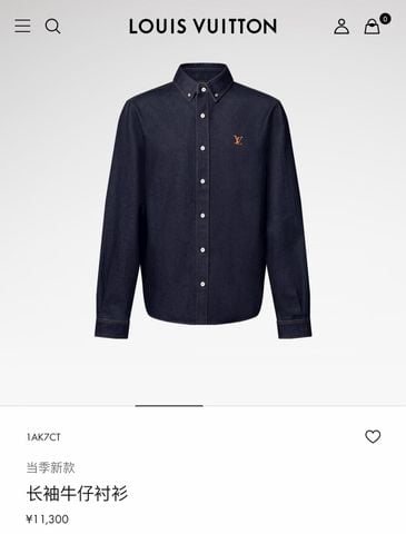 ÁO SƠ MI NAM L V DENIM COTTON 11OZ WASH CAO CẤP  NGỰC LOGO DA