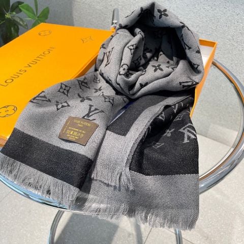 KHĂN CHOÀNG NAM NỮ LV* LEN LỤA MONOGRAM XÁM ĐEN CAO CẤP