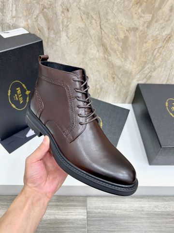 GIÀY BOOTS NAM PRAD* SAFFIANO CỔ NGẮN BUỘC DÂY