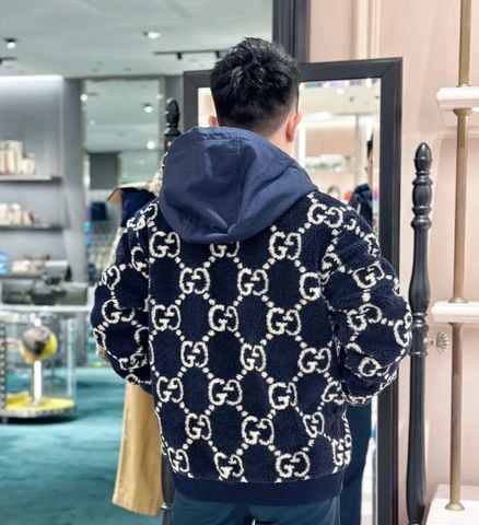 ÁO KHOÁC NAM NỮ GC HOẠ TIẾT GG LÔNG CỪU TEDDY DÁNG ZIP HOODIE ẤM ÁP