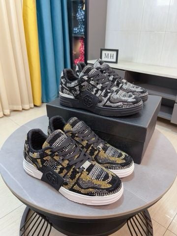 SNEAKER NAM P P LOW-TOP FULL STRASS PAVÉ PHỐI DA BÒ – HIỆU ỨNG ÁNH SÁNG ĐẦY UY LỰC