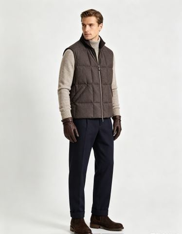ÁO GILE PHAO NAM B L CHẦN Ô VUÔNG – LEN PHA CASHMERE, LÕI 90% LÔNG VỊT TRẮNG