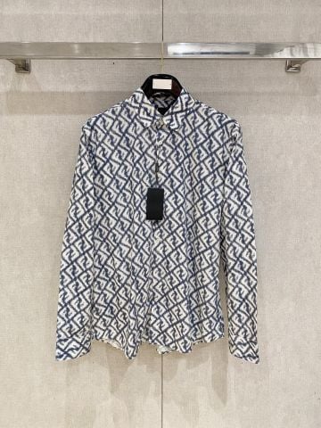 ÁO SƠ MI NAM FND HỌA TIẾT FF HIỆU ỨNG IKAT, COTTON DÀI SỢI DÁNG TAILORING CAO CẤP