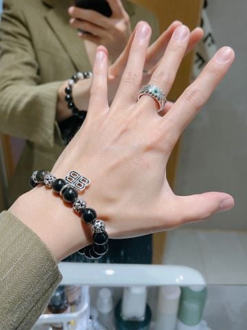 VÒNG TAY NAM NỮ BLCG* ĐÁ OBSIDIAN TỰ NHIÊN – CHI TIẾT BẠC THÁI VINTAGE,