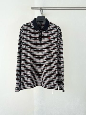 ÁO POLO NAM C H DÀI TAY HỌA TIẾT CHỮ THẬP DỆT KẺ NGANG