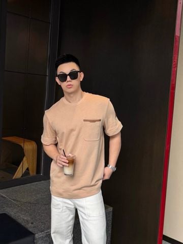 ÁO PHÔNG NAM NỮ M C LEATHER-TRIM POCKET COTTON JERSEY