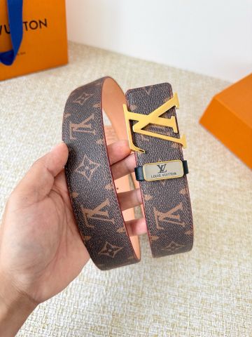 THẮT LƯNG NAM LV* MONOGRAM NÂU 3.8CM – KHÓA KIM LOẠI BỀN MÀU, ĐA DỤNG 2 MẶT