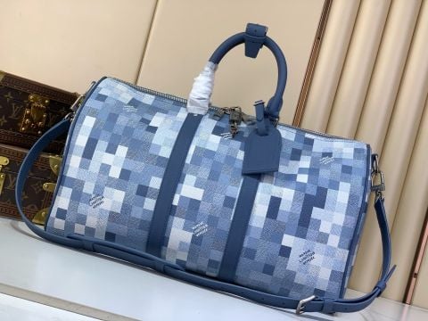 TÚI DU LỊCH NAM NỮ LV KEEPALL BANDOULIÈRE 45 DAMOFLAGE BLUE CANVAS