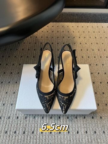 GIÀY NỮ DIO* CAO GÓT SLINGBACK NƠ BƯỚM ĐEN THÊU LƯỚI cao 6,5cm và 9,5cm