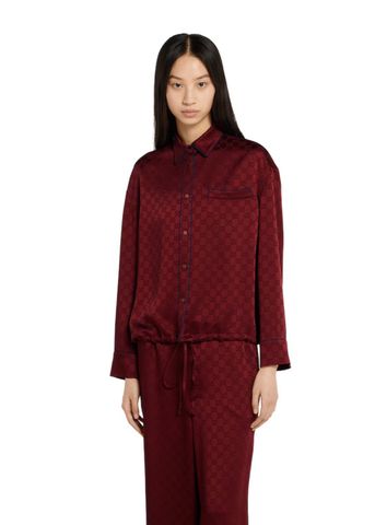 SET LOUNGEWEAR NỮ GUCC* JACQUARD GG ĐỎ RƯỢU VIỀN NAVY