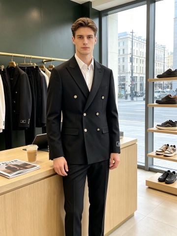 BỘ SUIT NAM D G DOUBLE-BREASTED VE NHỌN, KHUY KIM LOẠI ÁNH VÀNG