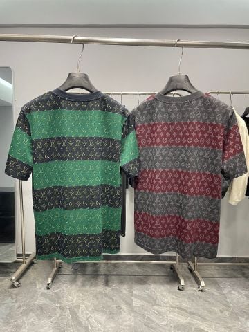 ÁO THUN NAM NỮ L V MONOGRAM JACQUARD PHỐI SỌC DỆT KIM