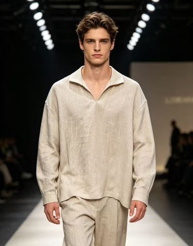ÁO SƠ MI NAM LP* LINEN 100% CỔ MỞ PHÓNG KHOÁNG DÁNG RỘNG SANG ĐẸP
