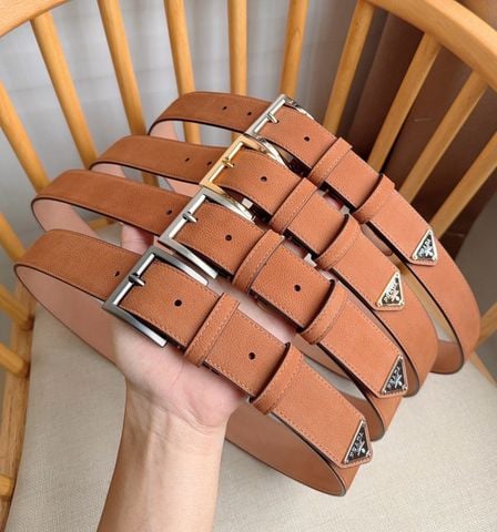 THẮT LƯNG NAM NỮ PRD SAFFIANO LEATHER TAM GIÁC KIM LOẠI BẢN 3.5CM