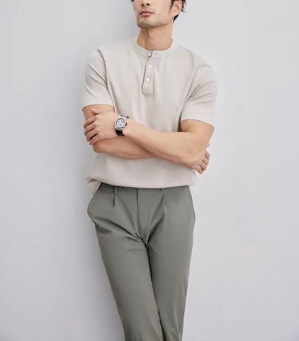 ÁO THUN DỆT KIM NAM LP CỔ HENLEY Ý PHOM GỌN SANG TRỌNG