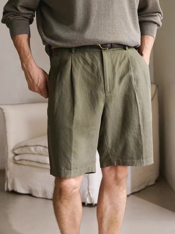 QUẦN SHORT NAM LP* PLEATED FIT VẢI PHA LINEN TỰ NHIÊN CHẤT LƯỢNG THƯỢNG HẠNG