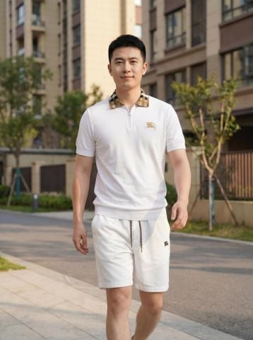 BỘ NAM B B R CHECK COLLAR ZIP POLO + EKD DRAWSTRING SHORTS