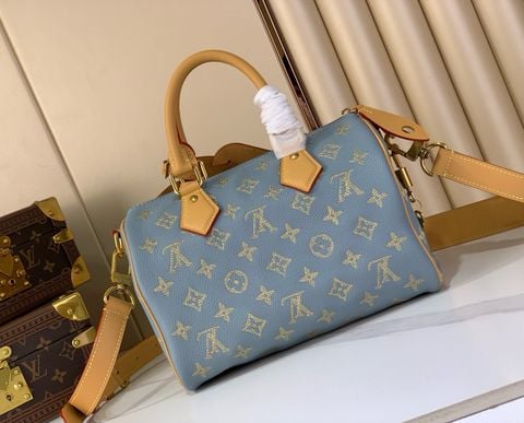 TÚI NAM NỮ L V SPEEDY P9 BANDOULIÈRE 25 MIST BLUE MONOGRAM THÊU ÁNH KIM