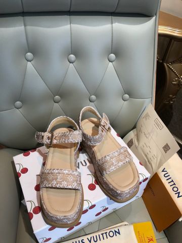 SANDAL NỮ LV* MAYA PLATFORM – MONOGRAM DENIM THÊU CHERRY – ĐẾ 5.5CM