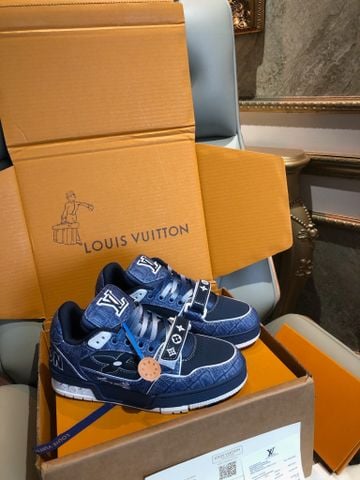 GIÀY THỂ THAO NAM NỮ LV* TRAINER XANH NAVY MONOGRAM VÂN 3D