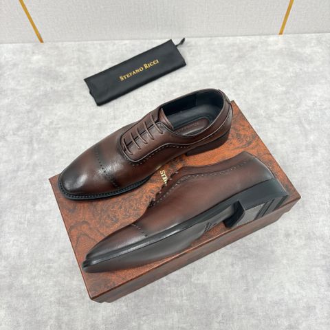 GIÀY NAM Stefan* Ricc*  * OXFORD CAP-TOE VÂN CÁ SẤU – HAND-PATINA ĐEN BÓNG,