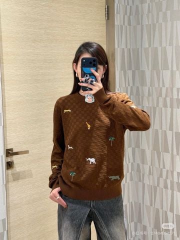 ÁO LEN NAM NỮ L V DAMIER JACQUARD + THÊU ANIMAL MINI,