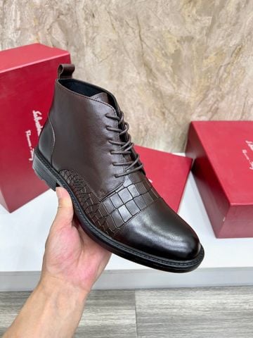 GIÀY BOOT NAM SALVATOR*E * DA BÒ CAP-TOE CỔ LỬNG