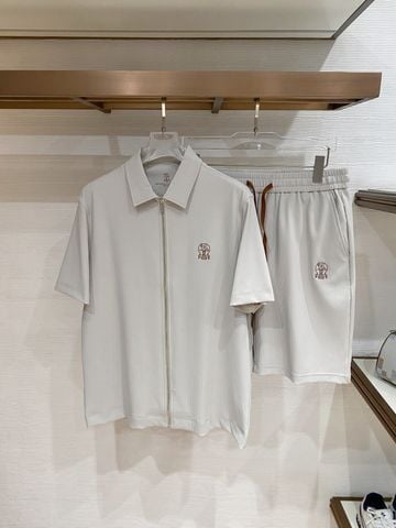 SET ÁO CỔ BẺ QUẦN SHORT NAM BC DỆT GÂN THÊU CREST THANH LỊCH