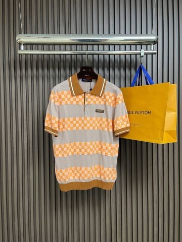 ÁO POLO NAM NỮ L V DAMIER STRIPED JACQUARD KNIT PHOM RỘNG SANG TRỌNG