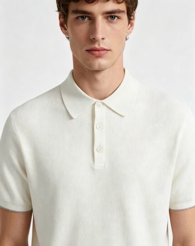 ÁO POLO NAM B C PURE COLOR KNIT POLO MÀU TRẮNG KEM