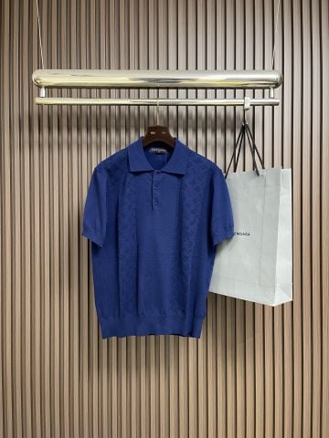 ÁO POLO NAM L V DAMIER JACQUARD PIQUÉ KNIT THÊU NỔI TINH XẢO