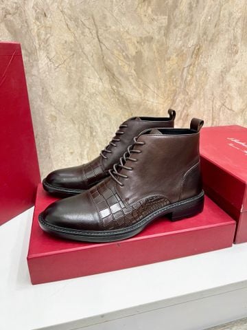 GIÀY BOOT NAM SALVATOR*E * DA BÒ CAP-TOE CỔ LỬNG