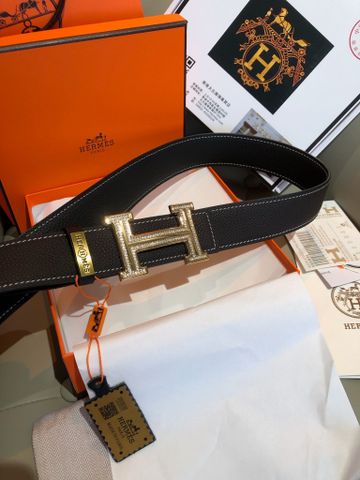 THẮT LƯNG NAM HERM BẢN 3.8CM – KHÓA H ĐÍNH ĐÁ VÀNG NỔI BẬT