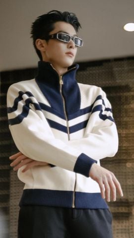 ÁO KHOÁC DỆT KIM NAM NỮ L V PHOM BLOUSON HÀNG HẢI, CỔ TRỤ KHÓA KÉO