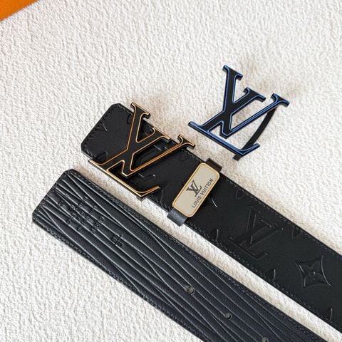 THẮT LƯNG NAM NỮ L V KHÓA LV PHỐI VIỀN KIM LOẠI – DÂY 2 MẶT DẬP MONOGRAM & VÂN SÓNG